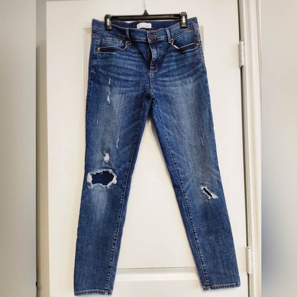 LOFT Blue Skinny Distressed Jeans Size 8 - Picture 1 of 4